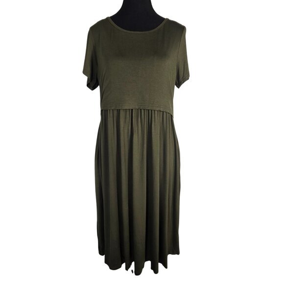 NWT | Olive Green Empire Waist Maternity T Shirt Dress Nursing Access | Large - Picture 1 of 5